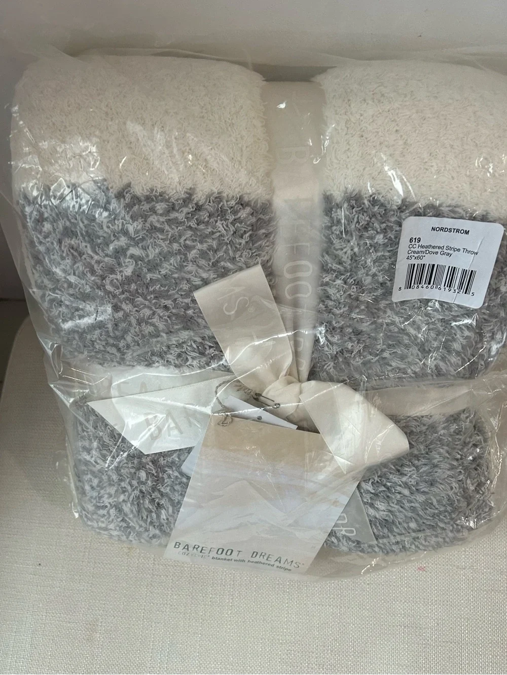 Barefoot Dreams CozyChic Blanket Heathered Stripe Gray White NWT